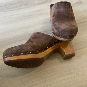 UGG Brown Suede Heeled Clogs